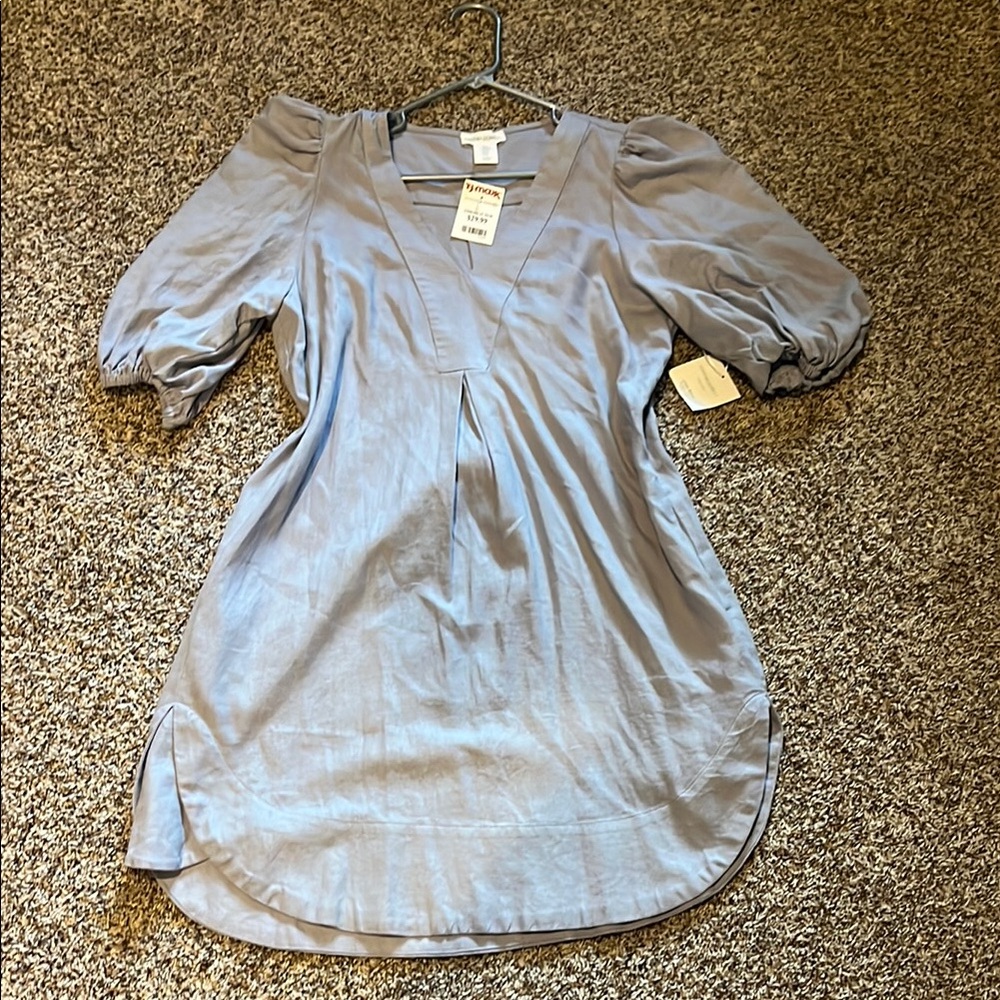 Cynthia Rowley Blue 3/4 Sleeve Puff Sleeve Tunic Dress